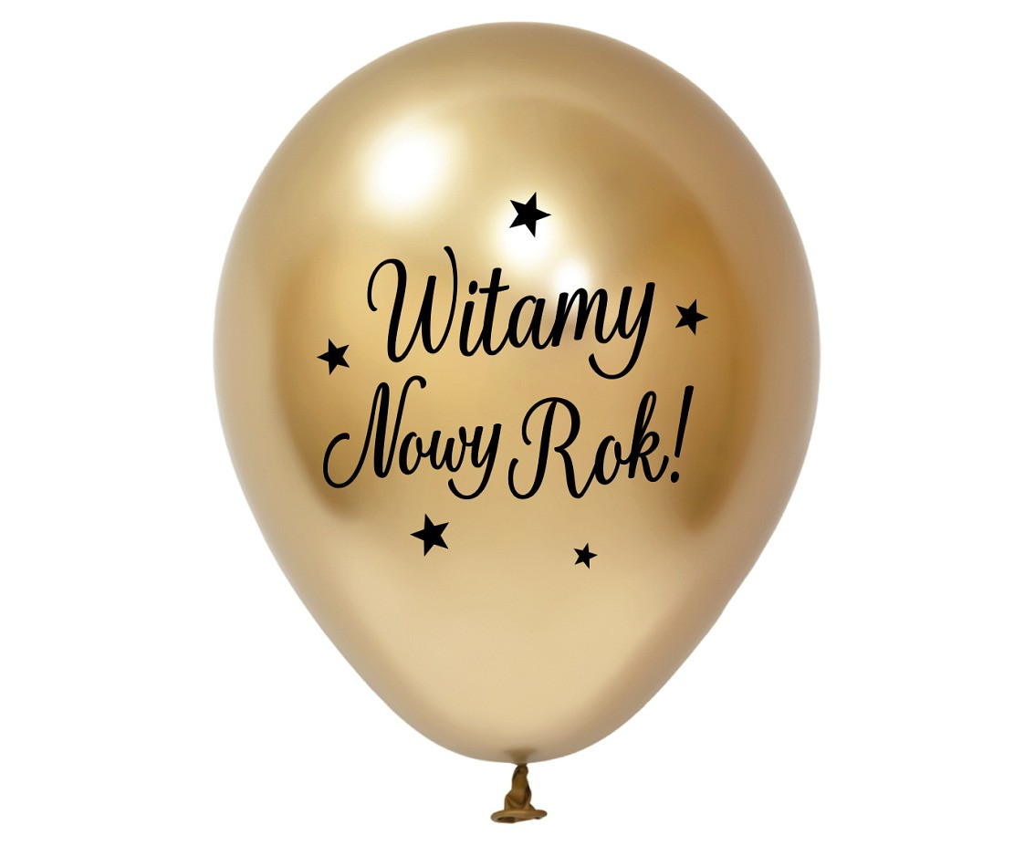 Balloons B&C 12",  "Witamy Nowy Rok", silver, gold and black 5pcs